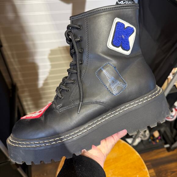 Karl Lagerfeld Paris Lace Up Leather Combat Boots In Dixie Style Size 9 - Picture 6 of 8